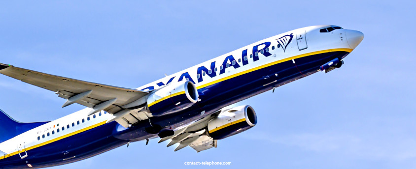Avion Ryanair en plein vol, prenant de l'altitude dans les airs.