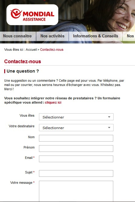 contacter mondiale assistance formulaire de contact internet de Mondial assistance