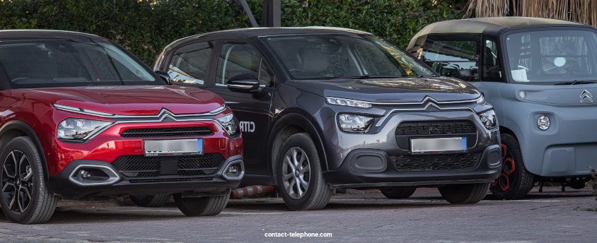 Trois voitures de marque Citroën garées côte à côte.